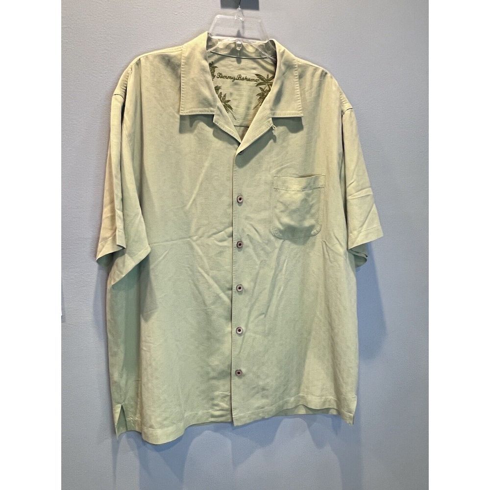 Tommy Bahama 100% Silk Short-sleeve Mens Camp Shirt Size Large Green